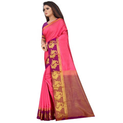 Generic Women's Kanjivaram Silk Saree With Unstitched Blouse Piece (Peach, 5-6 Mtrs)