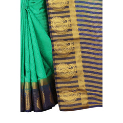 Generic Women's Kanjivaram Silk Saree With Unstitched Blouse Piece (Turquoise Green, 5-6 Mtrs)