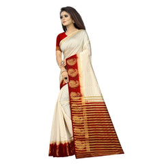 Generic Women's Kanjivaram Silk Saree With Unstitched Blouse Piece (White, 5-6 Mtrs)