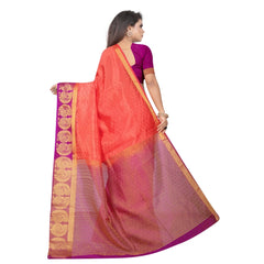 Generic Women's Kanjivaram Silk Saree With Unstitched Blouse Piece (Peach, 5-6 Mtrs)