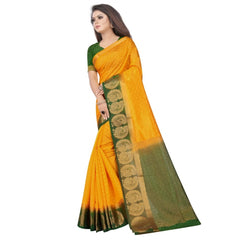 Generic Women's Kanjivaram Silk Saree With Unstitched Blouse Piece (Yellow, 5-6 Mtrs)