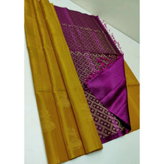 Generic Women's Borderless Kanjivaram Silk Sarees With Unstitched Blouse (Mustard Yellow)