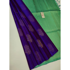 Generic Women's Borderless Kanjivaram Silk Sarees With Unstitched Blouse (Blue)