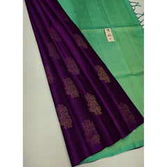 Generic Women's Borderless Kanjivaram Silk Sarees With Unstitched Blouse (Purple)