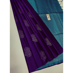 Generic Women's Borderless Kanjivaram Silk Sarees With Unstitched Blouse (Purple)