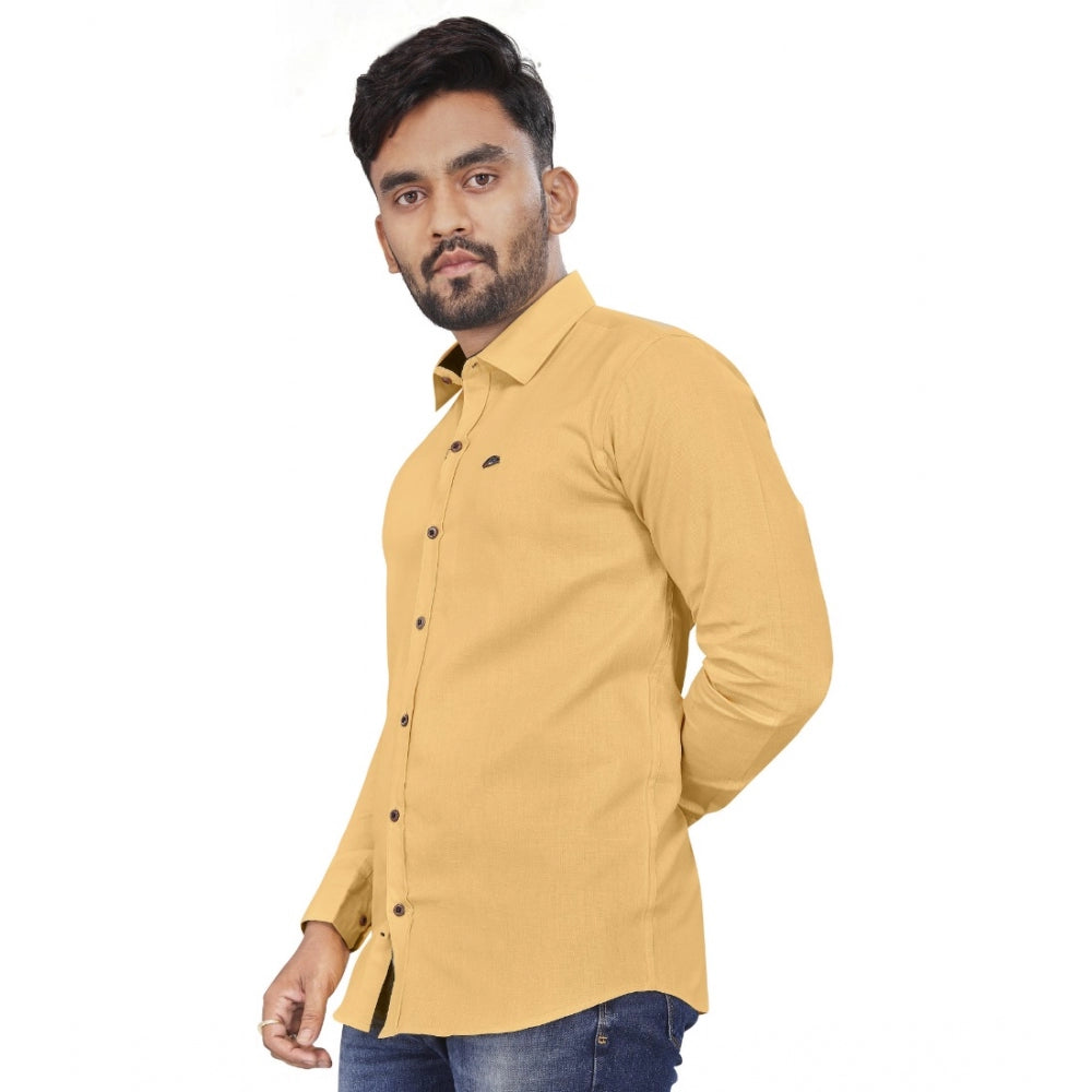 Generic Men's Cotton Blend Full Sleeve Solid Pattern Casual Shirt (Yellow)