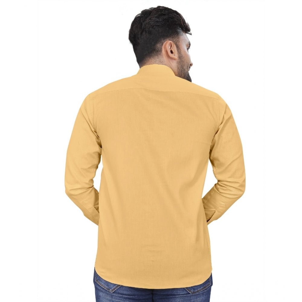 Generic Men's Cotton Blend Full Sleeve Solid Pattern Casual Shirt (Yellow)