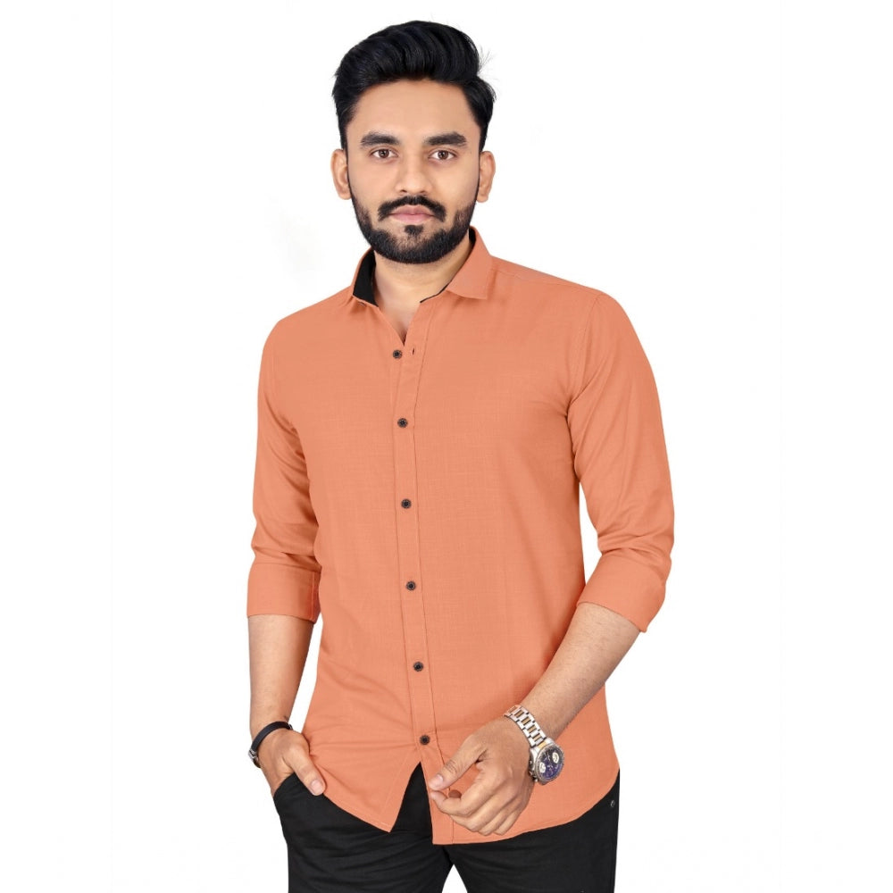 Generic Men's Cotton Blend Full Sleeve Solid Pattern Casual Shirt (Orange)