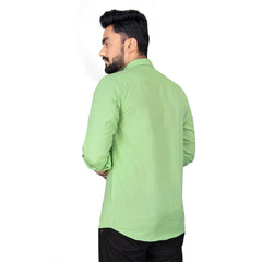 Generic Men's Cotton Blend Full Sleeve Solid Pattern Casual Shirt (Light Green)