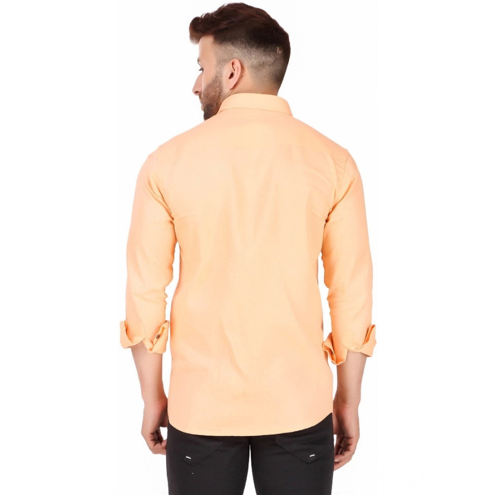 Generic Men's Pure Cotton Full Sleeve Solid Pattern Casual Shirt (Orange)