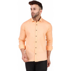 Generic Men's Pure Cotton Full Sleeve Solid Pattern Casual Shirt (Orange)