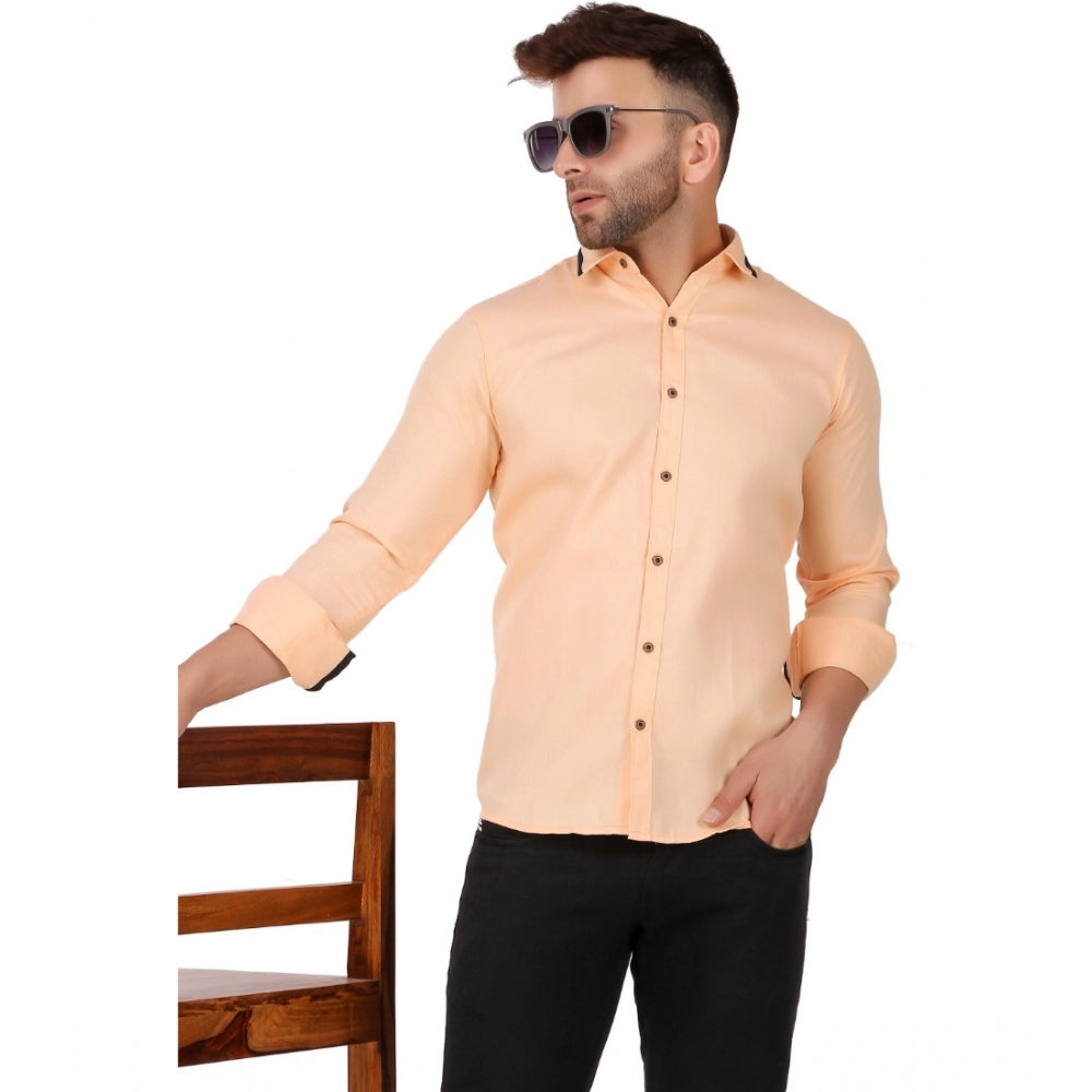 Generic Men's Pure Cotton Full Sleeve Solid Pattern Casual Shirt (Orange)