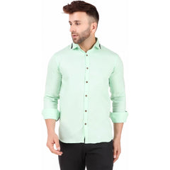 Generic Men's Pure Cotton Full Sleeve Solid Pattern Casual Shirt (Light Green)