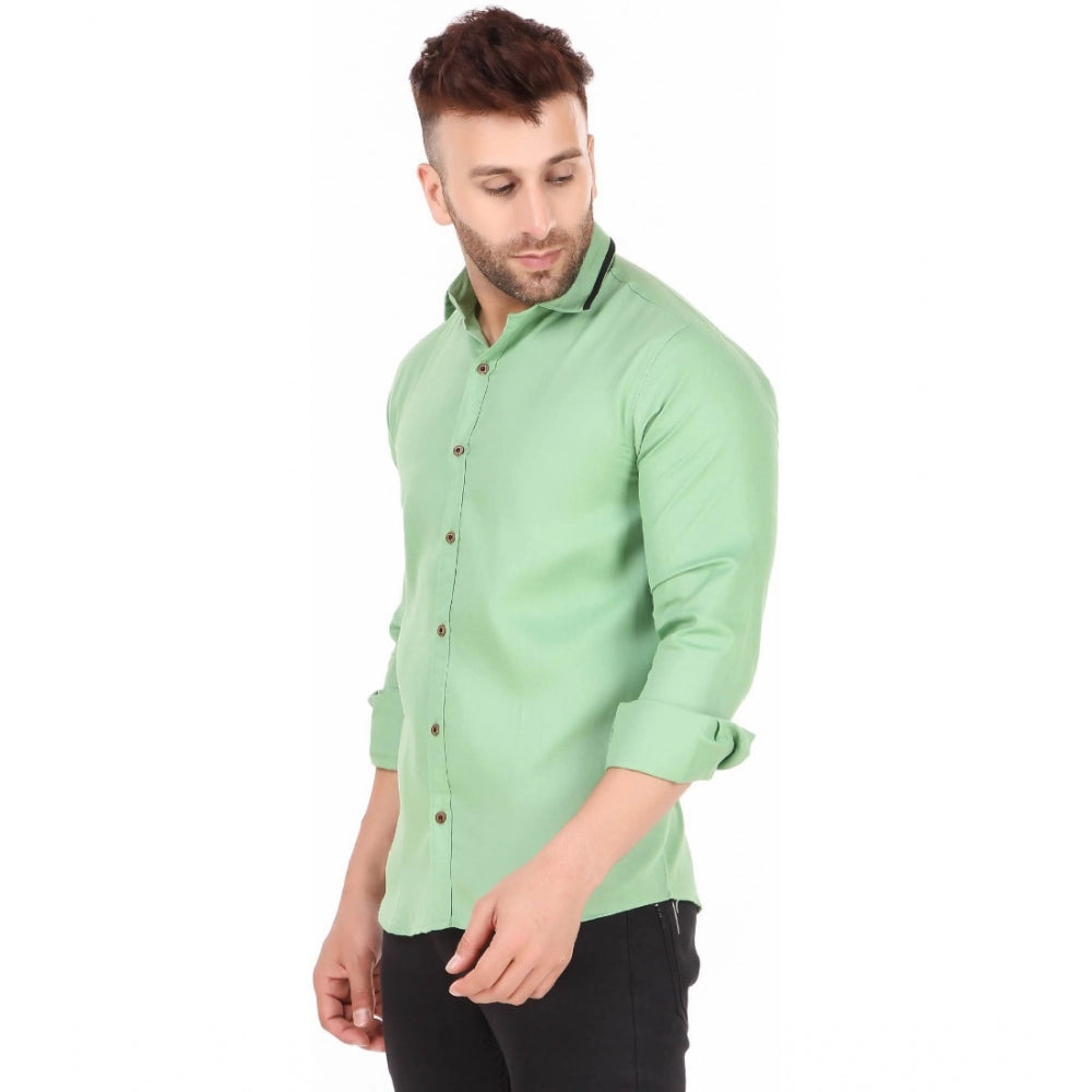 Generic Men's Pure Cotton Full Sleeve Solid Pattern Casual Shirt (Light Green)