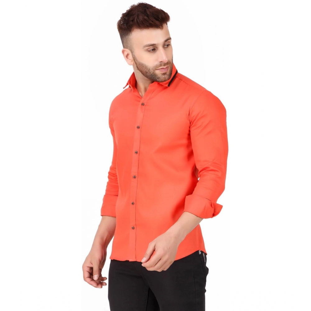 Generic Men's Pure Cotton Full Sleeve Solid Pattern Casual Shirt (Orange)