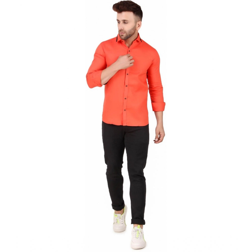 Generic Men's Pure Cotton Full Sleeve Solid Pattern Casual Shirt (Orange)