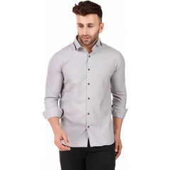 Generic Men's Pure Cotton Full Sleeve Solid Pattern Casual Shirt (Grey)