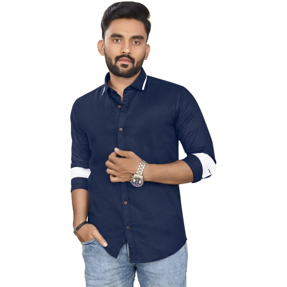 Generic Men's Cotton Blend Full Sleeve Solid Pattern Casual Shirt (Blue)