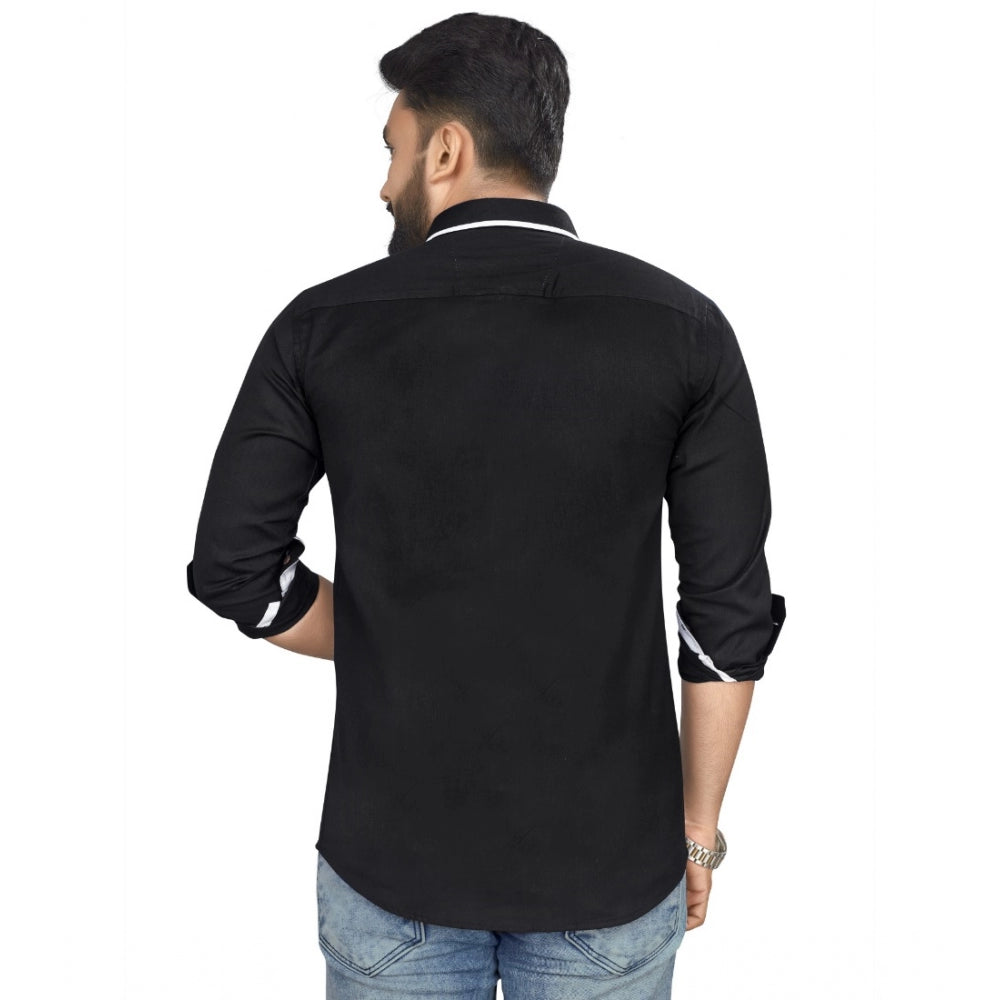 Generic Men's Cotton Blend Full Sleeve Solid Pattern Casual Shirt (Black)