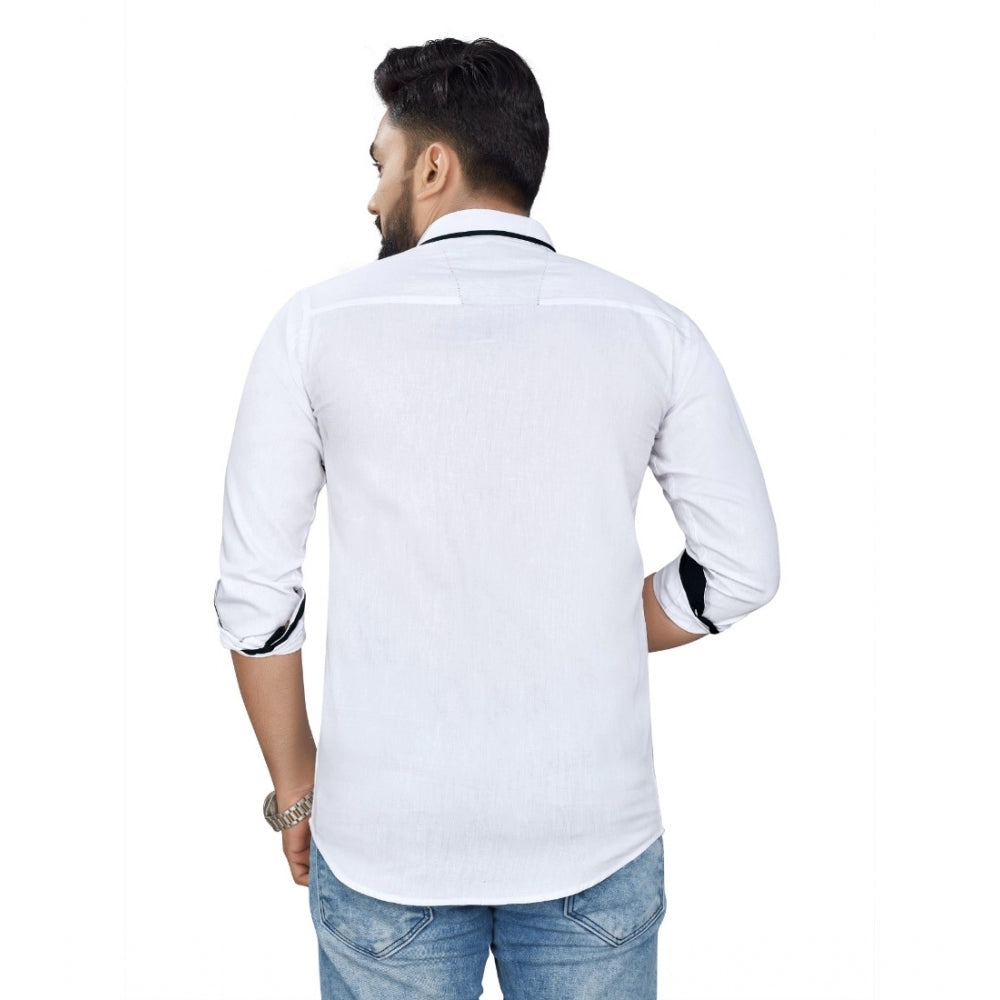 Generic Men's Cotton Blend Full Sleeve Solid Pattern Casual Shirt (White)