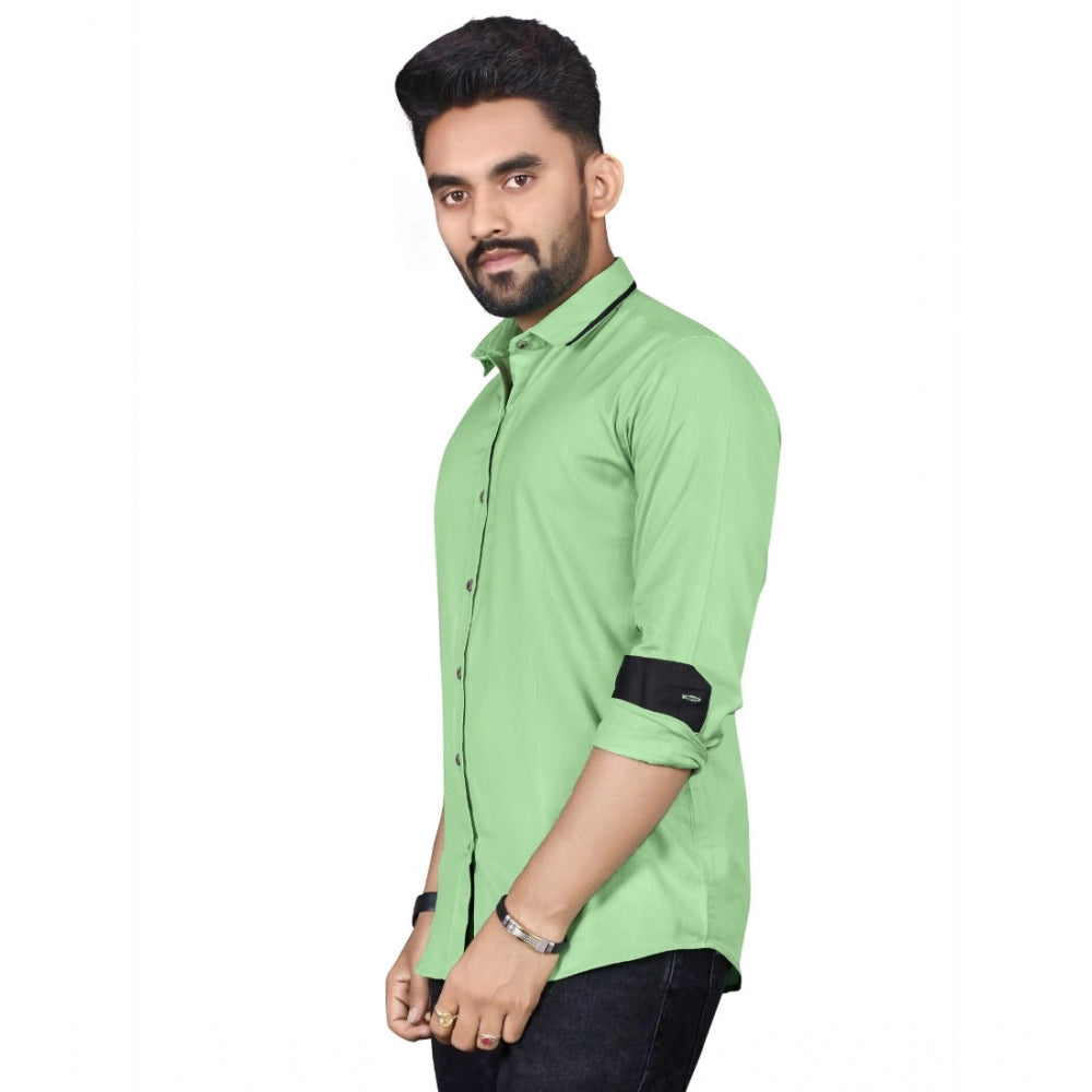 Generic Men's Cotton Blend Full Sleeve Solid Pattern Casual Shirt (Light Green)