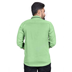 Generic Men's Cotton Blend Full Sleeve Solid Pattern Casual Shirt (Light Green)