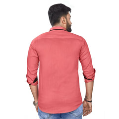 Generic Men's Cotton Blend Full Sleeve Solid Pattern Casual Shirt (Pink)