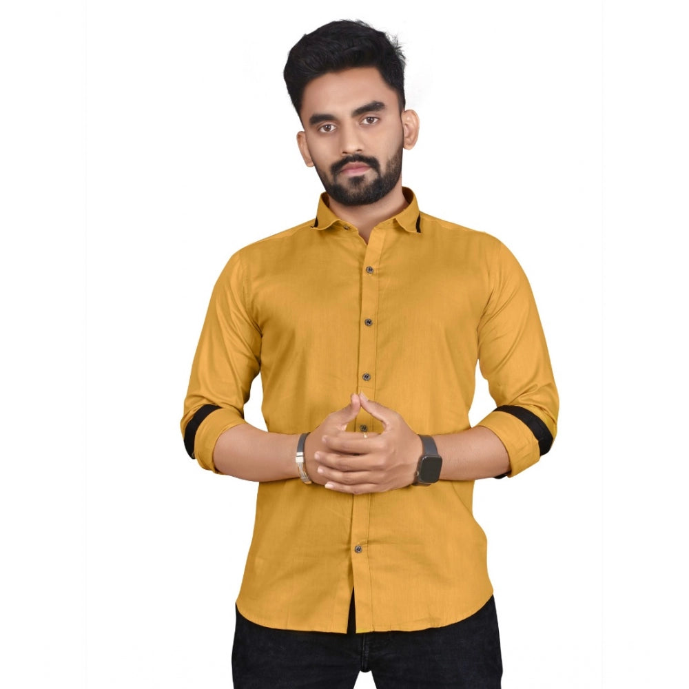 Generic Men's Cotton Blend Full Sleeve Solid Pattern Casual Shirt (Yellow)