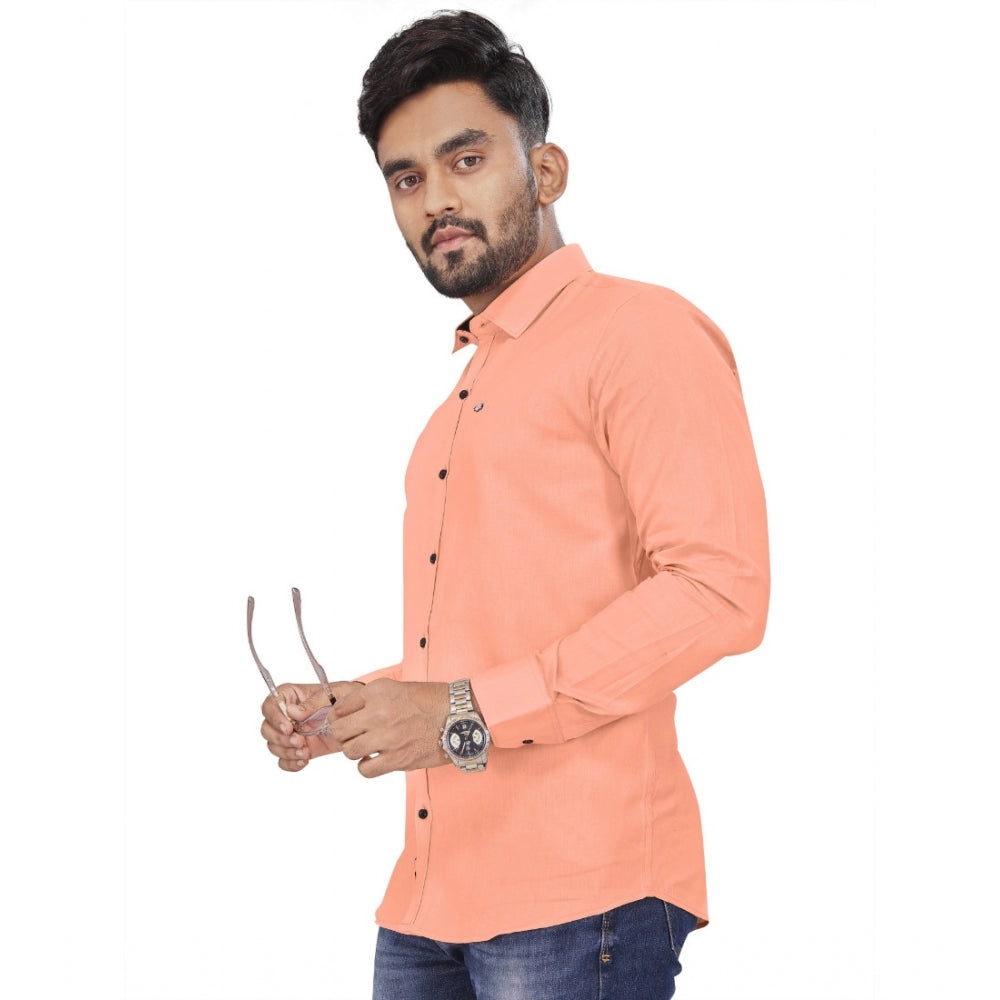 Generic Men's Cotton Blend Full Sleeve Solid Pattern Casual Shirt (Orange)