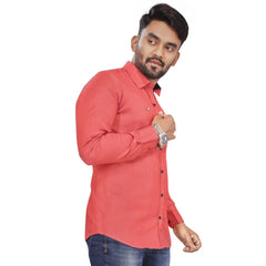 Generic Men's Cotton Blend Full Sleeve Solid Pattern Casual Shirt (Pink)