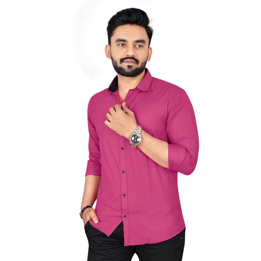 Generic Men's Cotton Blend Full Sleeve Solid Pattern Casual Shirt (Pink)