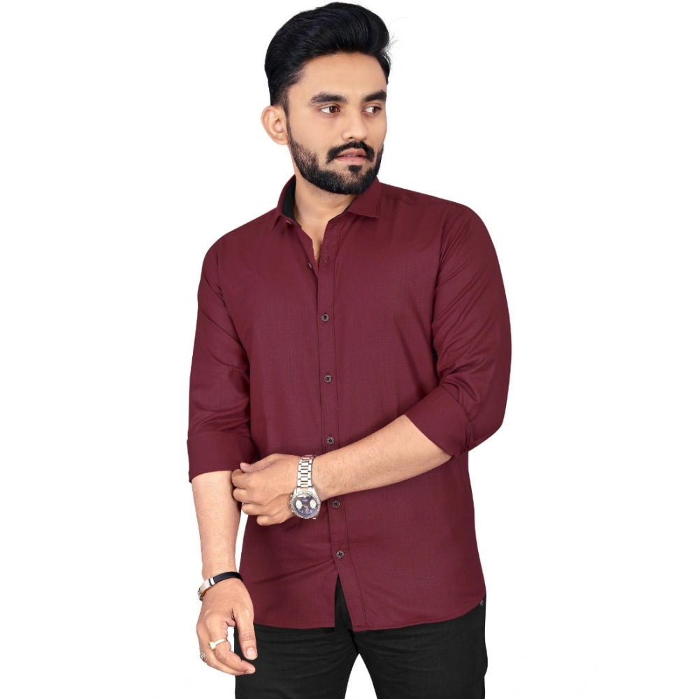 Generic Men's Cotton Blend Full Sleeve Solid Pattern Casual Shirt (Maroon)