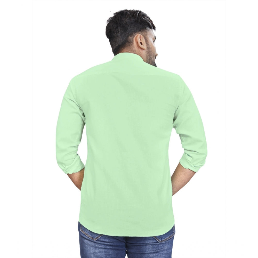 Generic Men's Cotton Blend Full Sleeve Solid Pattern Casual Shirt (Light Green)