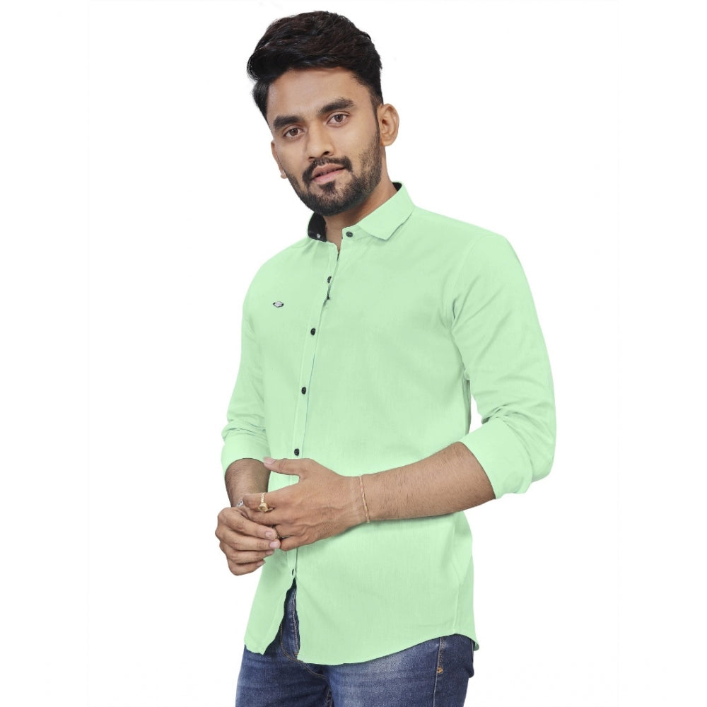 Generic Men's Cotton Blend Full Sleeve Solid Pattern Casual Shirt (Light Green)