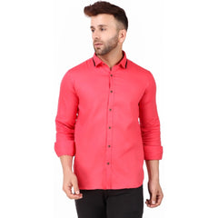 Generic Men's Pure Cotton Full Sleeve Solid Pattern Casual Shirt (Pink)