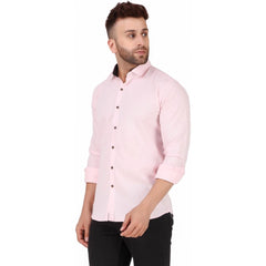 Generic Men's Pure Cotton Full Sleeve Solid Pattern Casual Shirt (Pink)