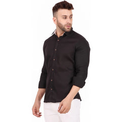 Generic Men's Pure Cotton Full Sleeve Solid Pattern Casual Shirt (Black)