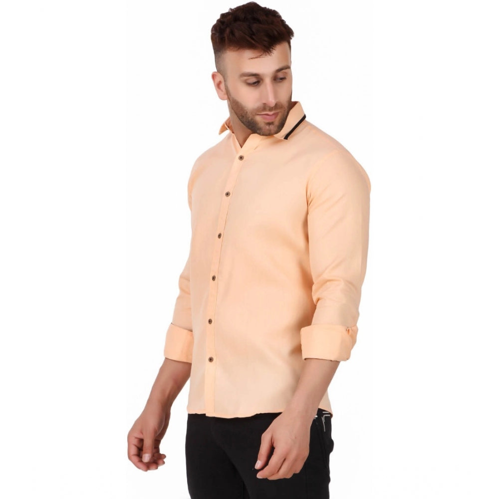 Generic Men's Pure Cotton Full Sleeve Solid Pattern Casual Shirt (Orange)