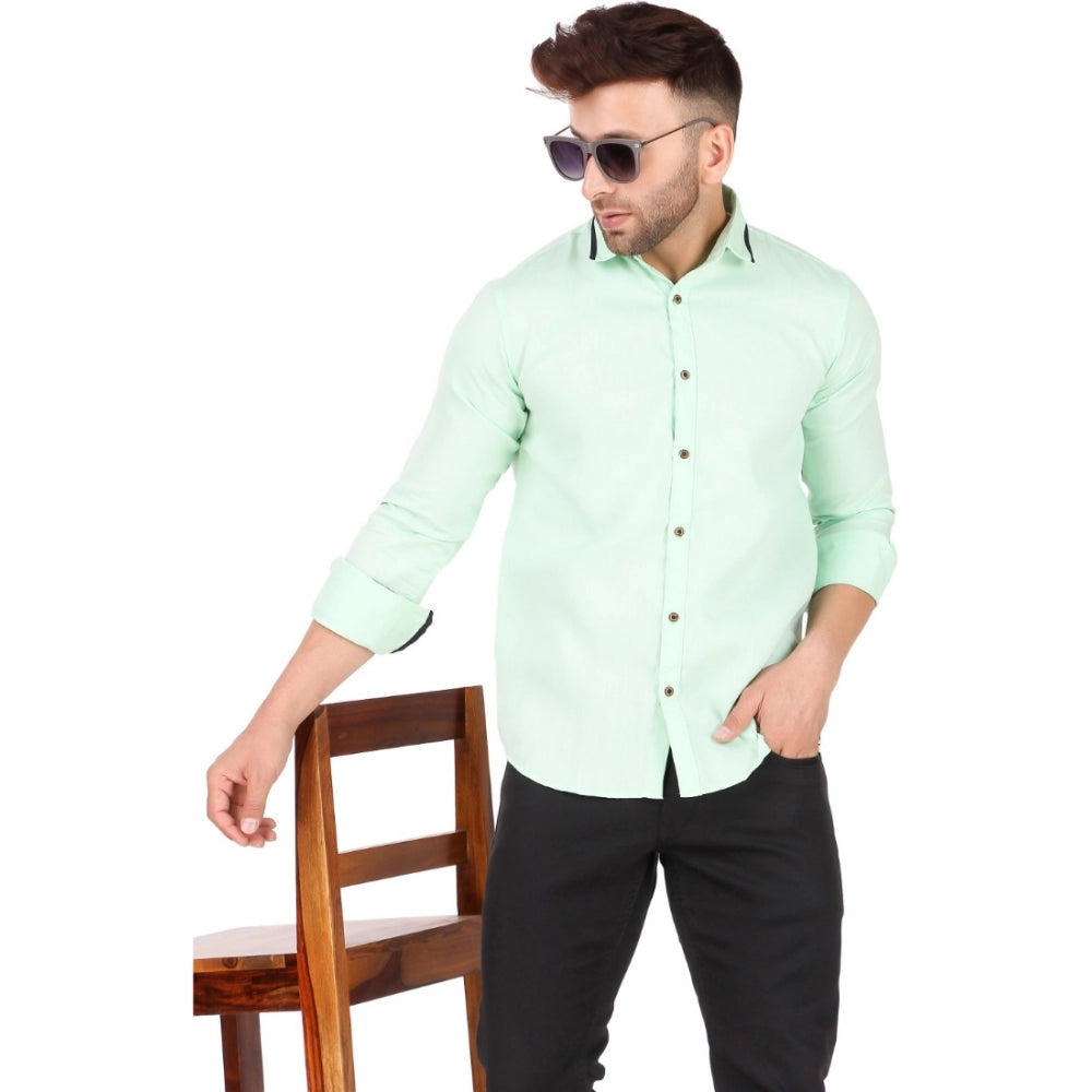 Generic Men's Pure Cotton Full Sleeve Solid Pattern Casual Shirt (Light Green)