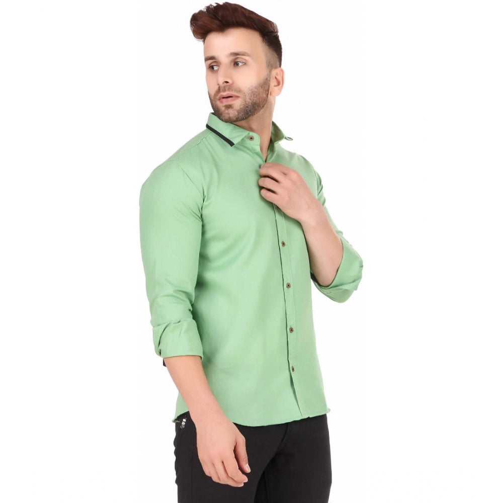 Generic Men's Pure Cotton Full Sleeve Solid Pattern Casual Shirt (Light Green)