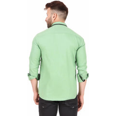 Generic Men's Pure Cotton Full Sleeve Solid Pattern Casual Shirt (Light Green)