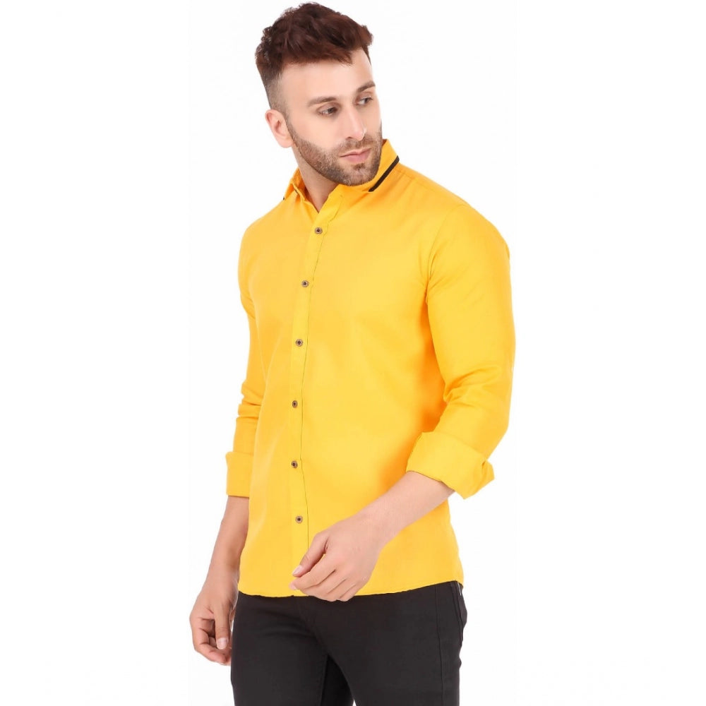 Generic Men's Pure Cotton Full Sleeve Solid Pattern Casual Shirt (Yellow)