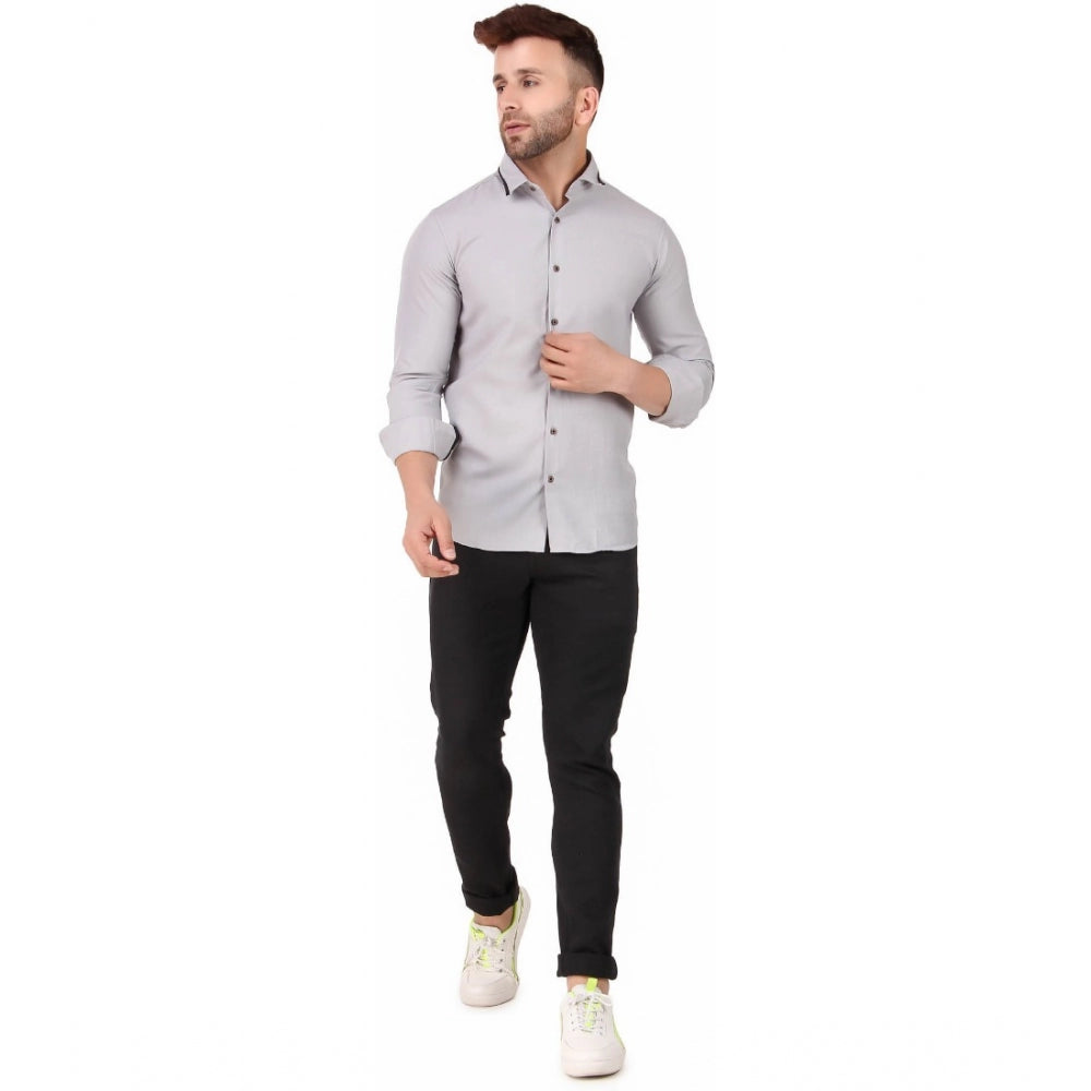 Generic Men's Pure Cotton Full Sleeve Solid Pattern Casual Shirt (Grey)