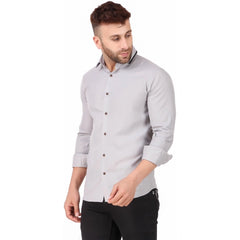 Generic Men's Pure Cotton Full Sleeve Solid Pattern Casual Shirt (Grey)