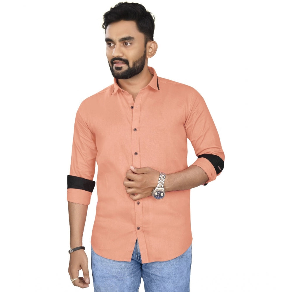 Generic Men's Cotton Blend Full Sleeve Solid Pattern Casual Shirt (Orange)