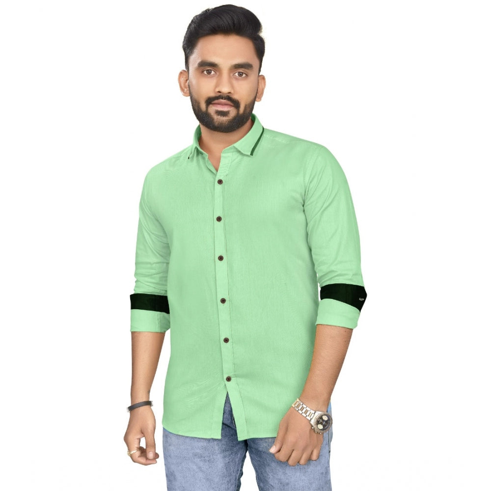 Generic Men's Cotton Blend Full Sleeve Solid Pattern Casual Shirt (Green)