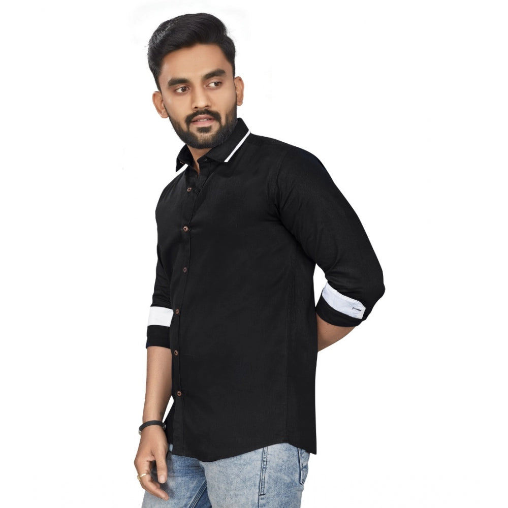 Generic Men's Cotton Blend Full Sleeve Solid Pattern Casual Shirt (Black)