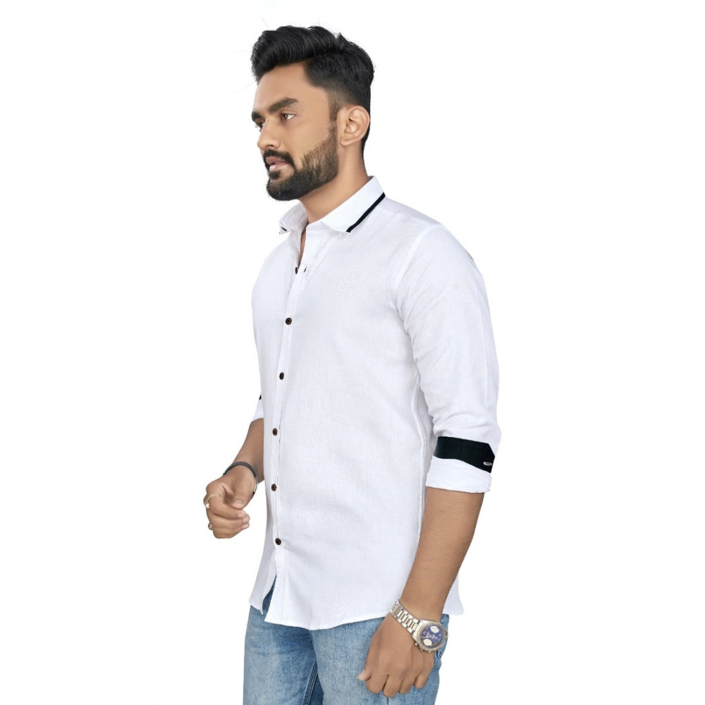 Generic Men's Cotton Blend Full Sleeve Solid Pattern Casual Shirt (White)