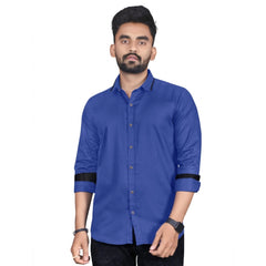 Generic Men's Cotton Blend Full Sleeve Solid Pattern Casual Shirt (Blue)