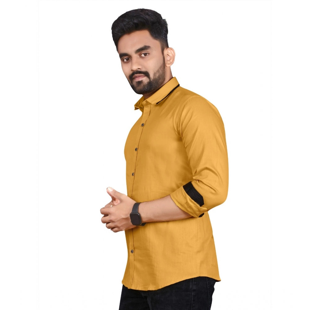 Generic Men's Cotton Blend Full Sleeve Solid Pattern Casual Shirt (Yellow)